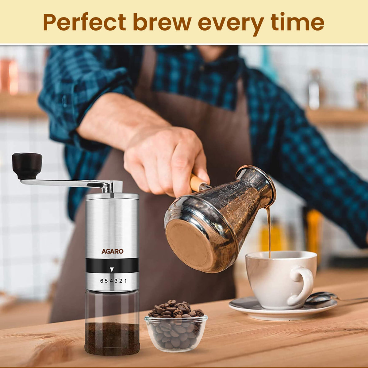 AGARO Elite Manual Coffee Grinder - Silver