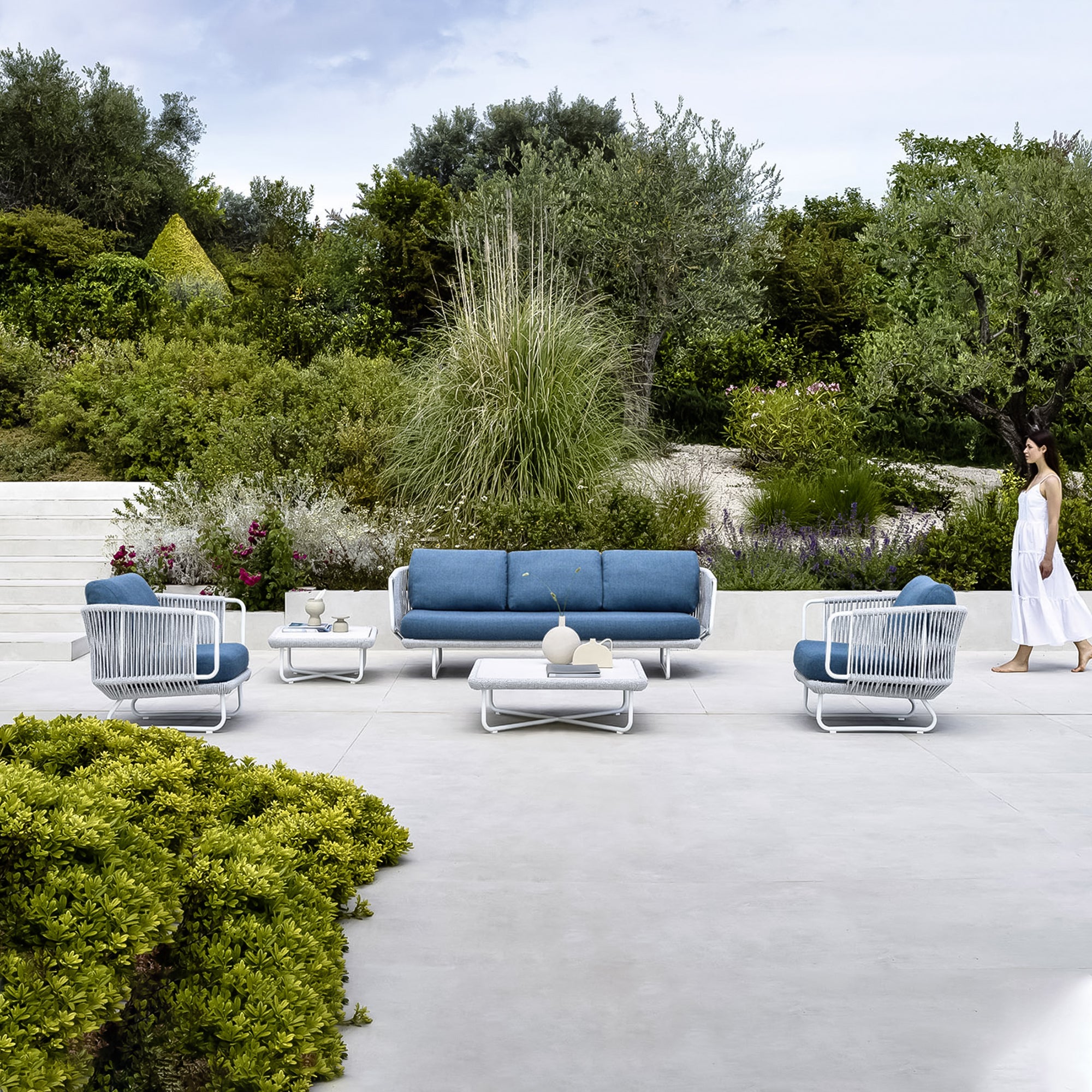 Astoir Outdoor Garden Balcony Sofa Set 3 Seater , 2 Single Seater and 1 Center Table Set Braid & Rope (Grey-Blue)