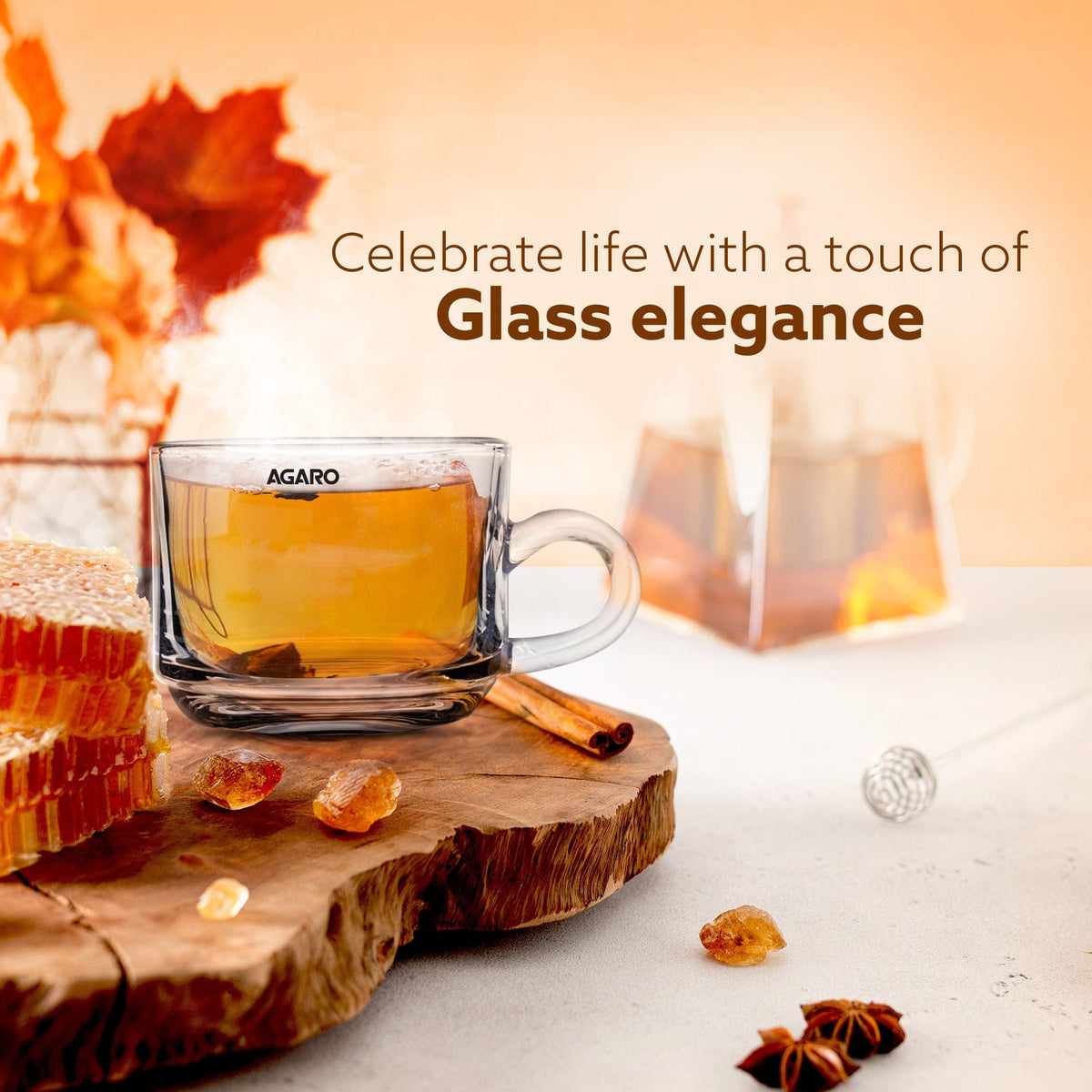 AGARO Elegant Glass Cup, 180ml, Set of 6, Crystal Clear Espresso Coffee Cup, Toughened Glass Wall with Handle, for Hot C