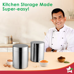 Wonderchef Modena Stainless-steel Kitchen Organiser 2 Pc. Set with Lid for Kitchen/Dining Table, Store Tea Coffee Sugar,