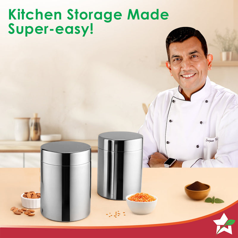 Wonderchef Modena Stainless-steel Kitchen Organiser 2 Pc. Set with Lid for Kitchen/Dining Table, Store Tea Coffee Sugar,