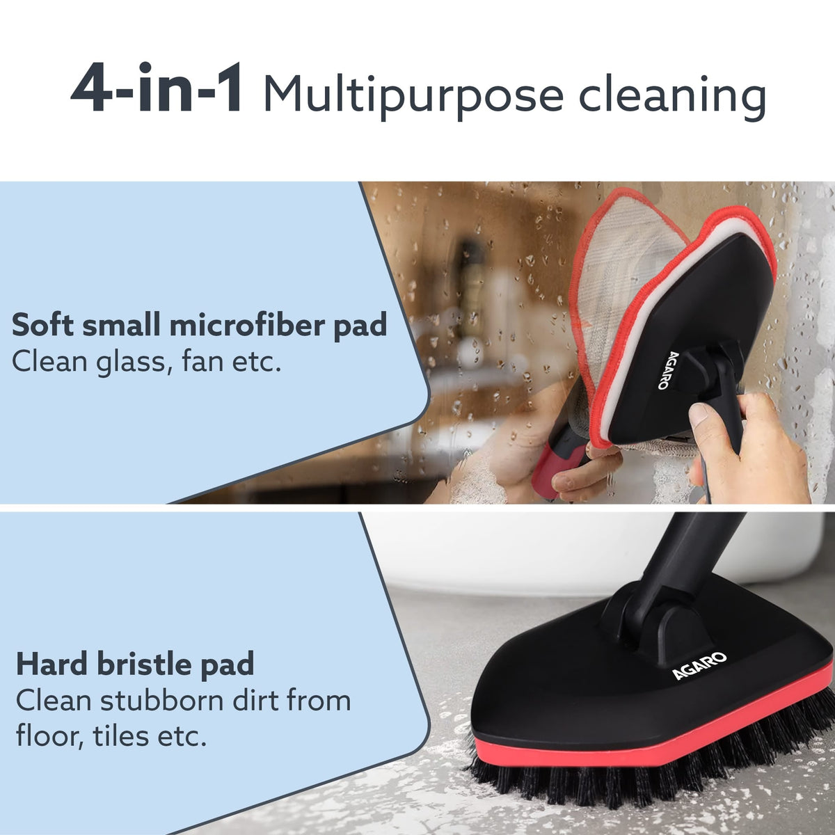 AGARO Elite Cleaning MOP Refill Set, 4 Pcs, Microfiber Pad, Scrubber Pad, Hard Bristle Pad, for Tiles, Kitchen, Toilet, Window Glass, Detachable Head, Compatible with AGARO Mop & Brush