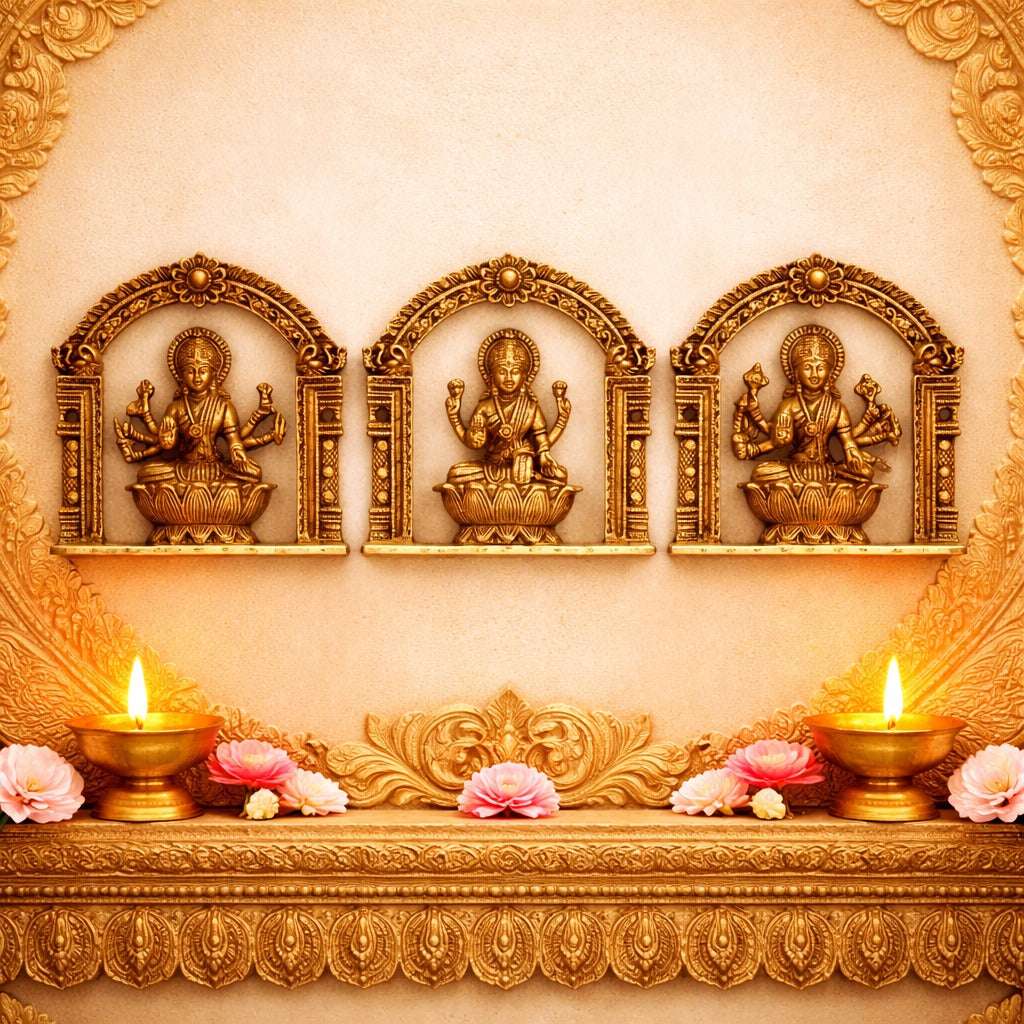 Brass Ashtalakshmi Wall Hanging Plates Set (5.5 Inch)