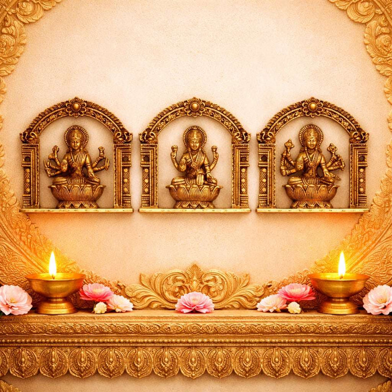 Brass Ashtalakshmi Wall Hanging Plates Set (5.5 Inch)