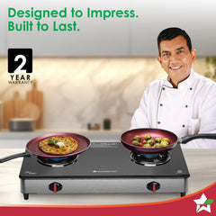 Wonderchef Galaxy 2 Burner Auto Gas Stove | 6mm Toughened Glass | Piezo Auto Ignition | 2 Years Warranty