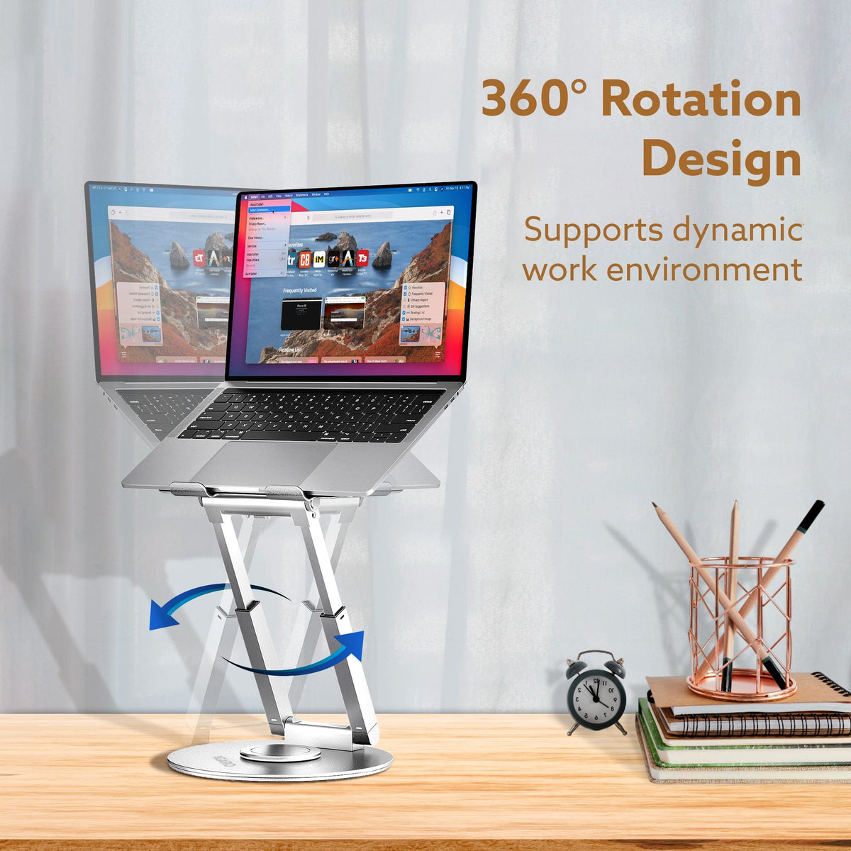 AGARO Foldable Laptop Stand Holder, 360° Rotating, Premium Metal Alloy, Ergonomic, Height Adjustable with Anti-Slip Silicone Pads, Heat Vent, Made for MacBook, HP, Dell, Lenovo, Laptops Up to 17"