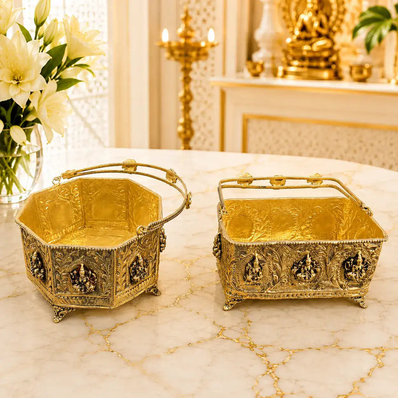Brass Ashtalakshmi Basket With Handle And Leg (4 Inch)