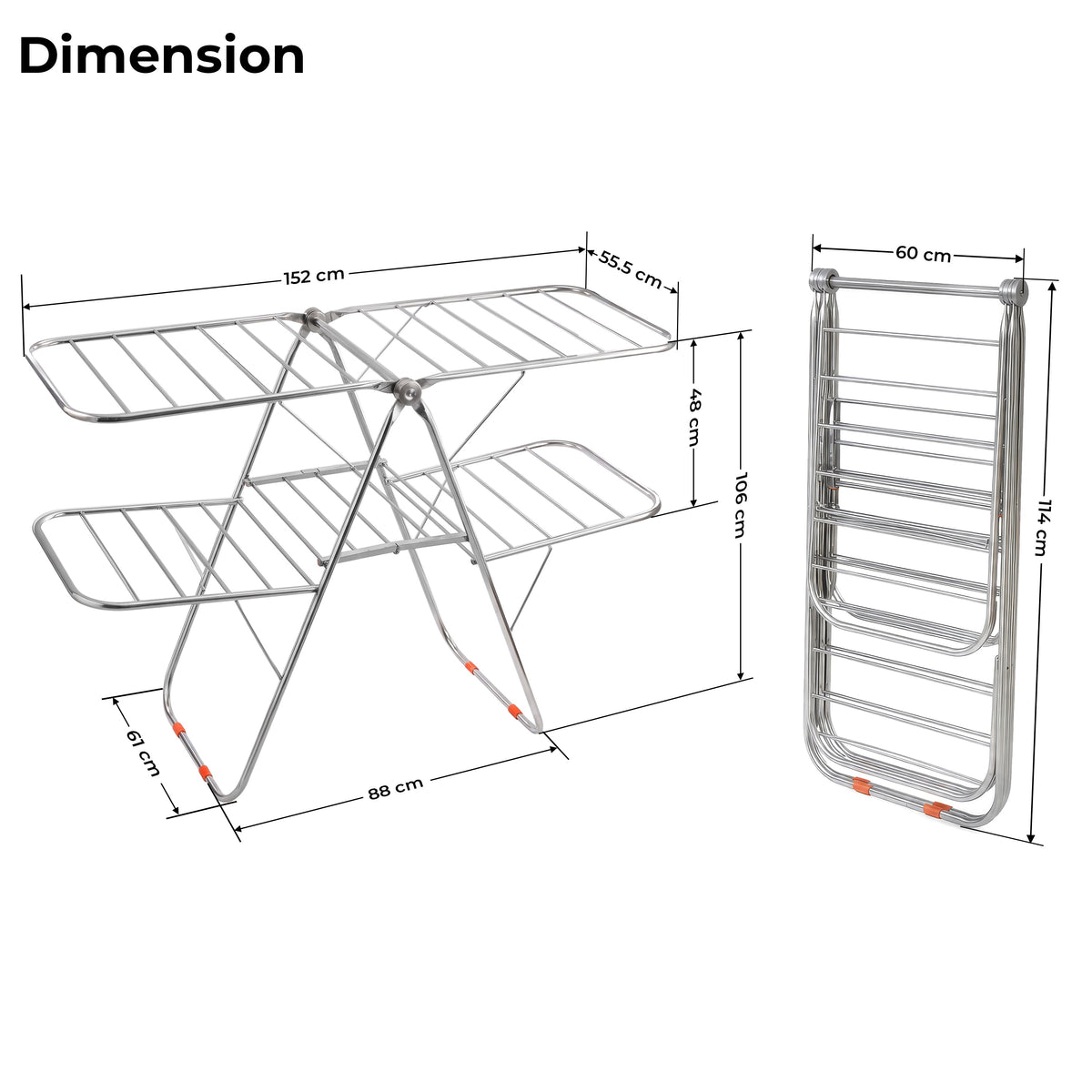 Plantex Cloth Stand for Home/Stainless Steel Foldable Colth Stand/Double Layer Cloth Drying Rack for Balcony - Pack of 1 (Bloom, Chrome)