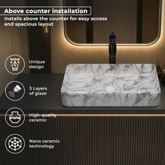 Plantex Table Top Marble Finish Basin/Ceramic Washbasin for Bathroom/Countertop Wash Basin for Home/hotel/Restaurant (24 x 13 x 5 Inch)-5
