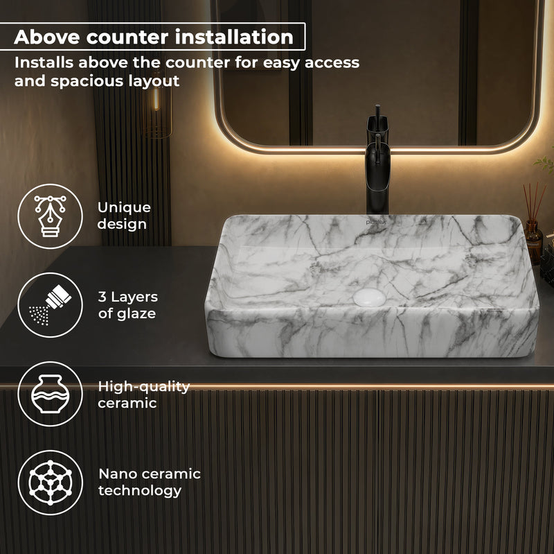 Plantex Table Top Marble Finish Basin/Ceramic Washbasin for Bathroom/Countertop Wash Basin for Home/hotel/Restaurant (24 x 13 x 5 Inch)-5
