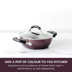 Meyer Merlot Non-Stick 3pcs Set 20cm Frypan + Kadai Set with Interchangeable Glass Lid