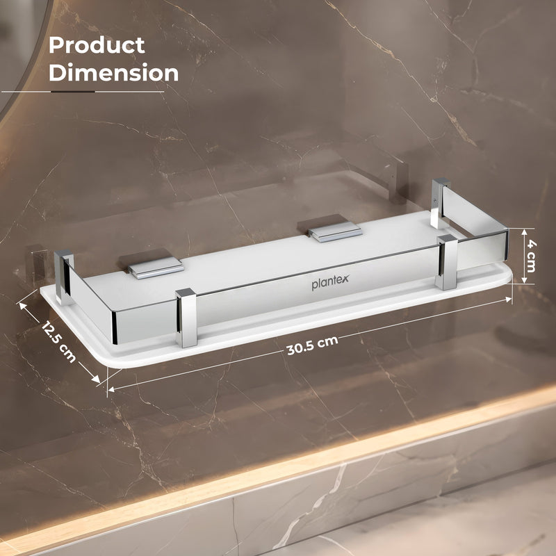 Plantex Acrylic Multipurpose Bathroom Shelf/Rack for Living Room/Wall Mount Storage Shelf - Bathroom Accessories Items (White, 12x6 inches)-2