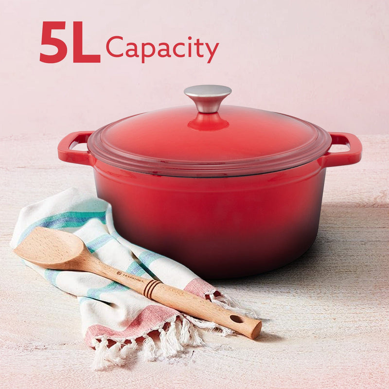 AGARO Royal Enamelled Cast Iron 5L Casserole with Lid, Cooking Pot, No Chemical Coating, Fast Heat, Heavy Weight, Gas & 