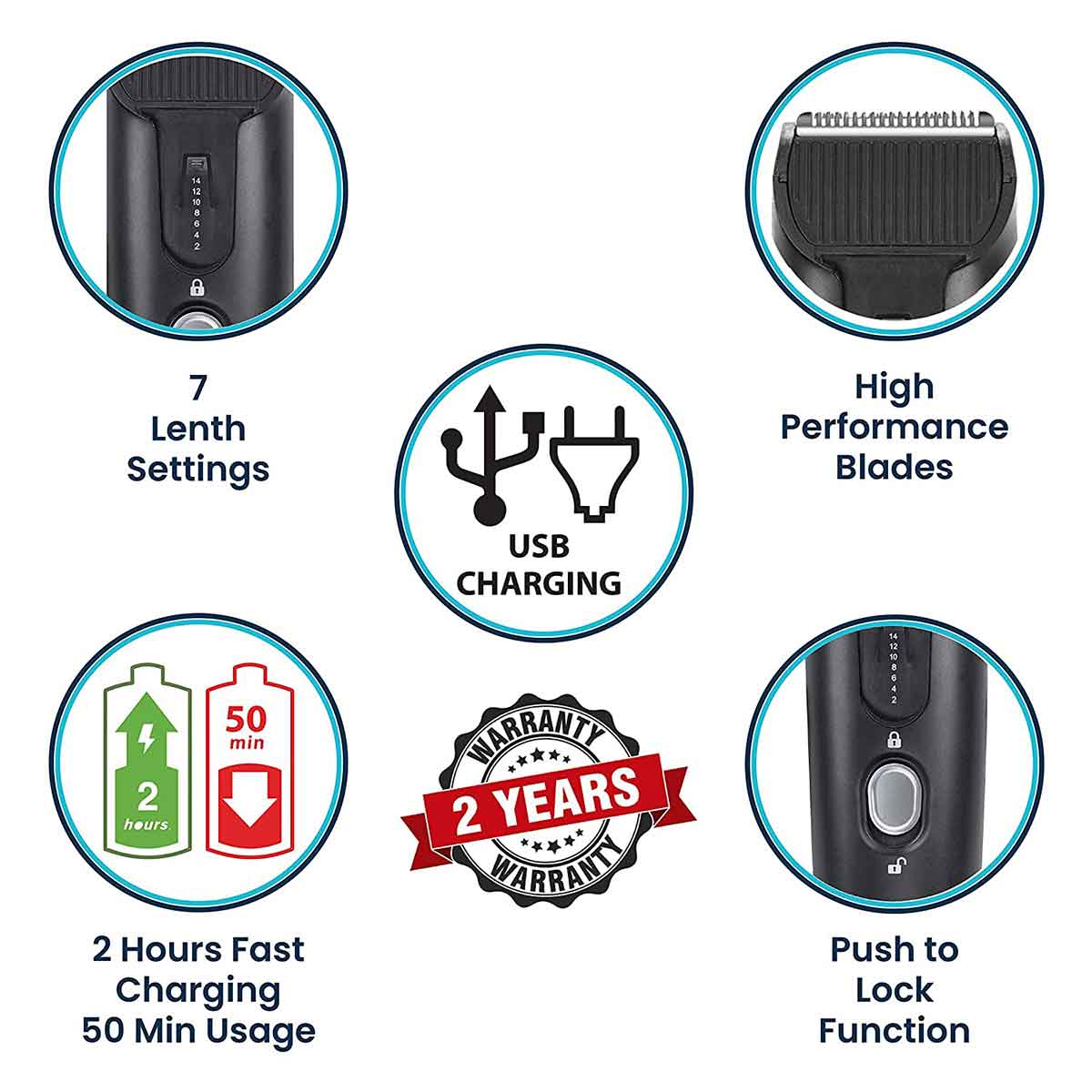 AGARO MT 5001 Beard Trimmer for Men, 50min Run Time, USB Charging, Fast Charge, Rechargeable Battery