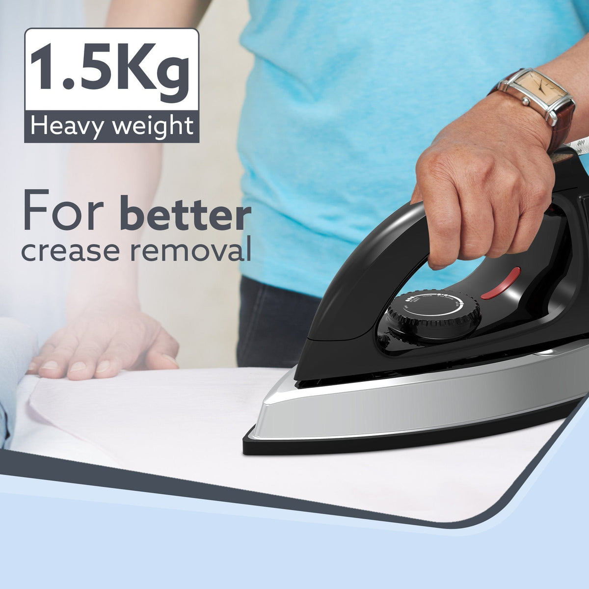AGARO Regal Heavy Weight Electric Dry Iron, 1000W, Non- Stick Coated Heavy Sole Plate, Removes Wrinkle, Creases, Black