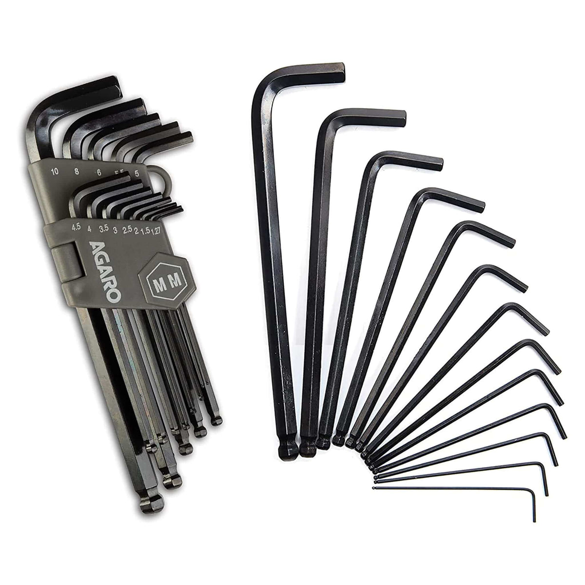 AGARO 26pcs ஹெக்ஸ் ஆலன் கீ ரெஞ்ச் செட் - பால் எண்டுடன் கூடிய அங்குலம்/மிமீ, தொழில்துறை இயந்திரங்கள், மோட்டார் சைக்கிள்கள், சைக்கிள்கள், கார்கள், மரச்சாமான்கள், கருப்பு ஆகியவற்றை பழுதுபார்க்க -2