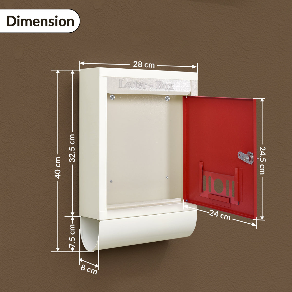 Plantex Letter Box/GI Steel Magazine Holder/Complaint Box & Suggestion Box for Office with Secure Lock and Keys/News Paper Holder/Mail Box/Post Box (Red & Ivory), Wall Mount