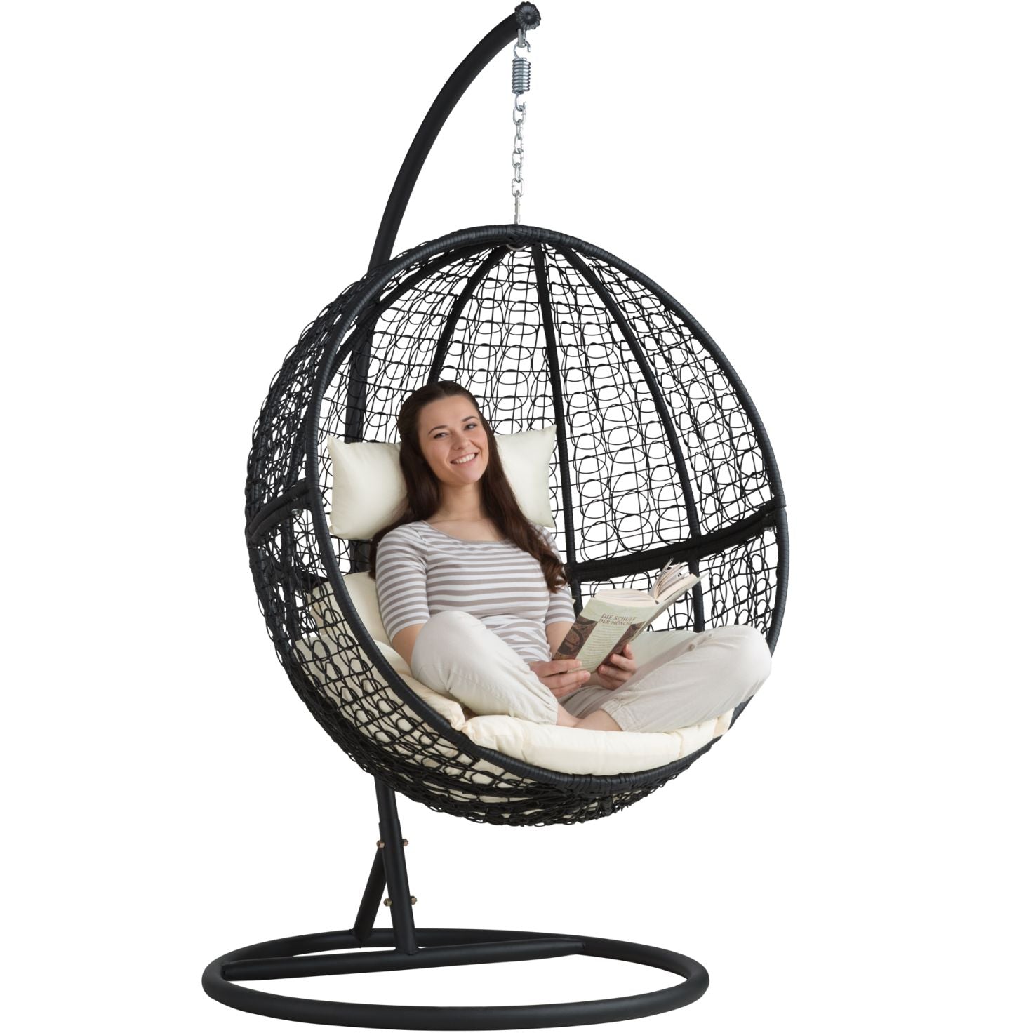 Tocci Single Seater Hanging Swing With Stand For Balcony , Garden Swing (Black)
