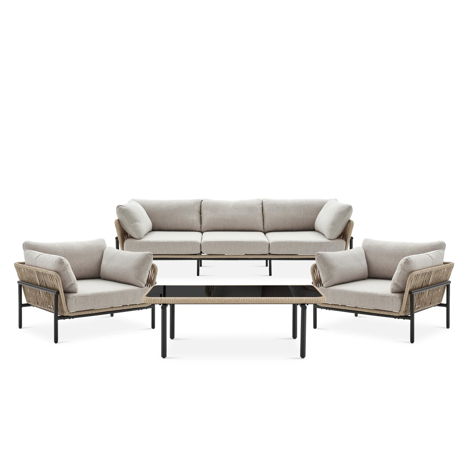 Arturo Outdoor Garden Balcony Sofa Set 3 Seater , 2 Single Seater and 1 Center Table Set Braid & Rope (Beige)