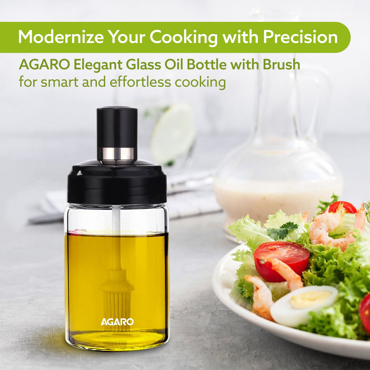 AGARO एलिगेंट ग्लास ऑयल बॉटल ब्रश के साथ 250ml, किचन के लिए ऑयल कंटेनर, किचन के लिए ऑयल बॉटल, ब्रश के साथ ऑयल बॉटल, कुकिंग, बेकिंग, BBQ, मैरीनेटिंग के लिए ऑयल कैन 