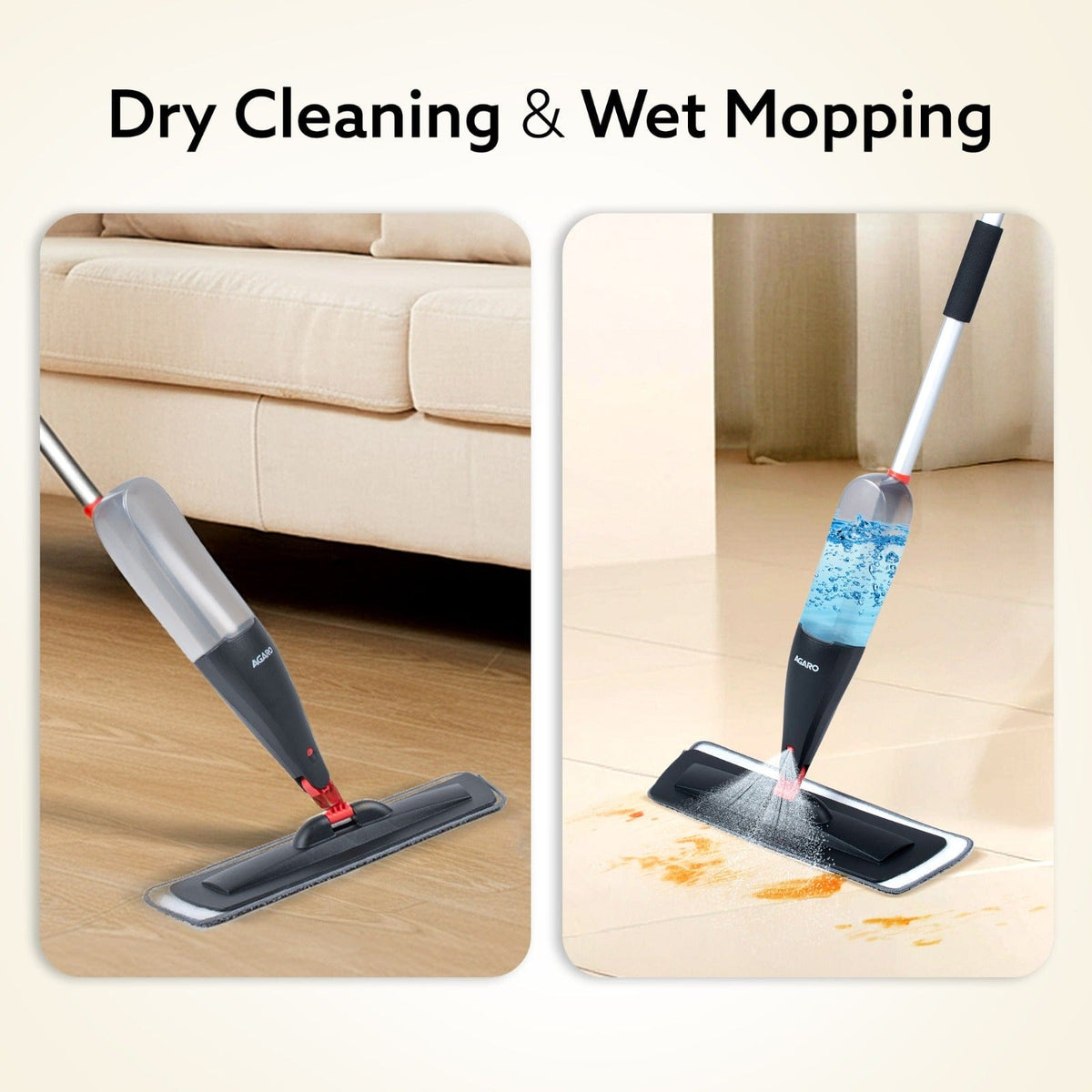 AGARO Delite Spray Mop for Dry and Wet Floor Cleaning with Washable Microfiber Pad - with 800ml Refillable Bottle for Wo