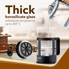AGARO Delite French Press Coffee And Tea Maker, Borosilicate Glass Body With Sleeves, Glass Carafe, BPA Free Plastic Lid