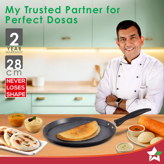 Duralite Die-cast 28 cm Dosa Tawa | 5 Layer Healthy Duramax Non-Stick Coating | Soft Touch Handle | Pure Grade Aluminium | PFOA Free | 2 Year Warranty | Grey