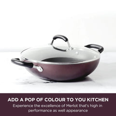Meyer Merlot Non-Stick 3pcs Set 26cm Frypan + 28cm Kadai with Lid