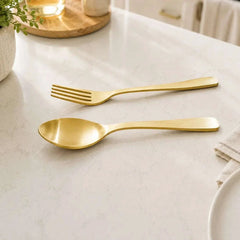 Brass Matt Fork & Spoon Set (7 Inch)