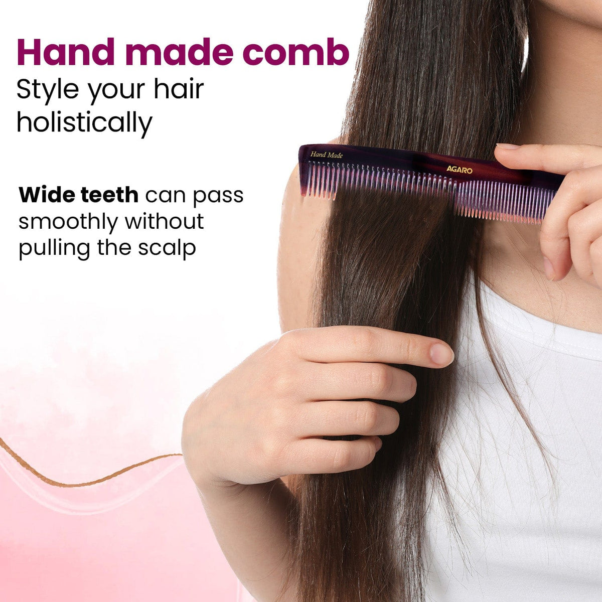 AGARO Hand Made Cellulose Acetate Comb HMC75, All Fine Tooth Dressing Comb, Smooth Rounded Teeth, Hair Styling, Hair Bru