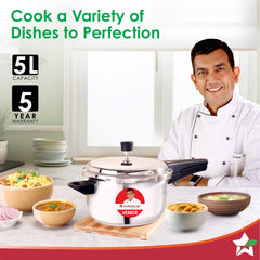 Venice Stainless-steel Pressure Cooker | 5L | Outer Lid | Triply Bottom | Safe Cooking | Compatible with Gas Stove, Induction, Ceramic, and Electric Stoves | ISI Certified | 5-Year Warranty