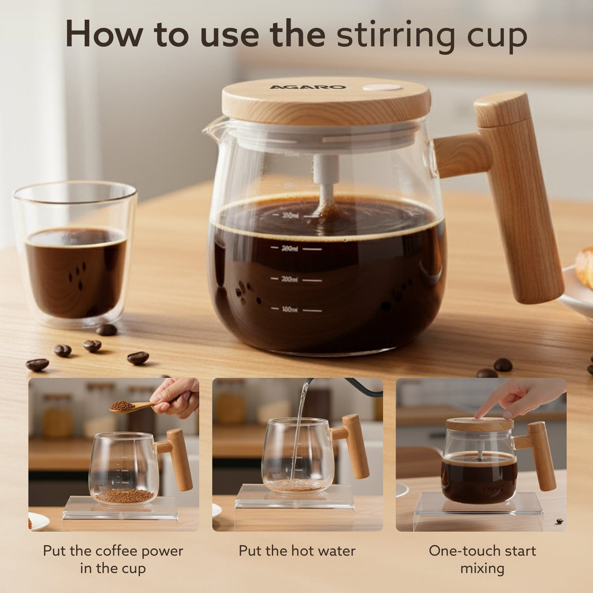 AGARO Self-Stirring Coffee Mug 400ml – Electric Automatic Mixing Cup with Lid, Borosilicate, Rechargeable Operated Blend