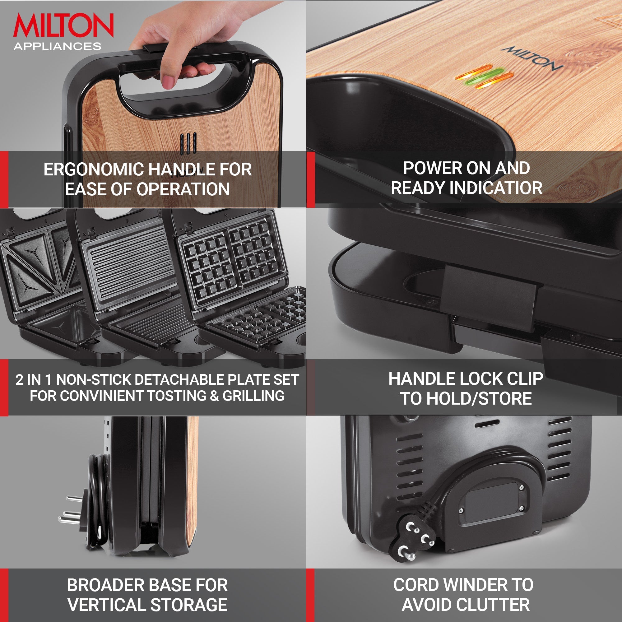 Wodden Sandwich Griller HSM003 3-IN-1  (Milton)