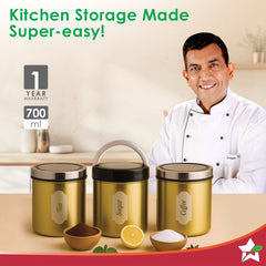 Wonderchef Ambrosia Kitchen Organiser 3 Pc. Set with See-through Lid for Kitchen/Dining Table, Store Tea Coffee Sugar, A