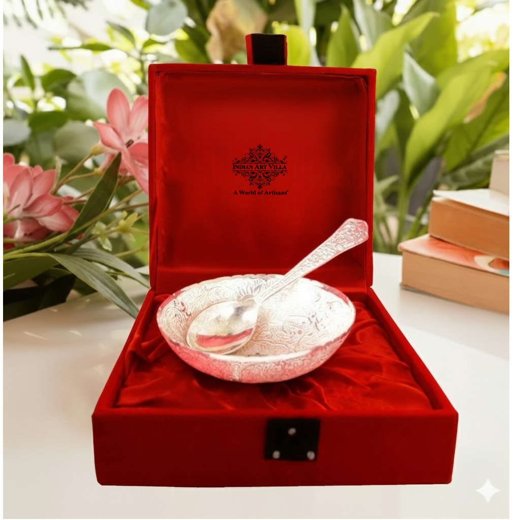 Silver Plated Floral Design Bowl 130 ML with 1 Spoon