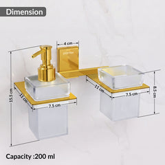 Plantex 304 Grade Stainless Steel Glass Liquid Dispenser with Tumbler Holder/Toothbrush Holder/Shampoo Dispenser for Washbasin/Kitchen/Bathroom Accessories - Pack of 1 (Crystal, PVD Gold)-2