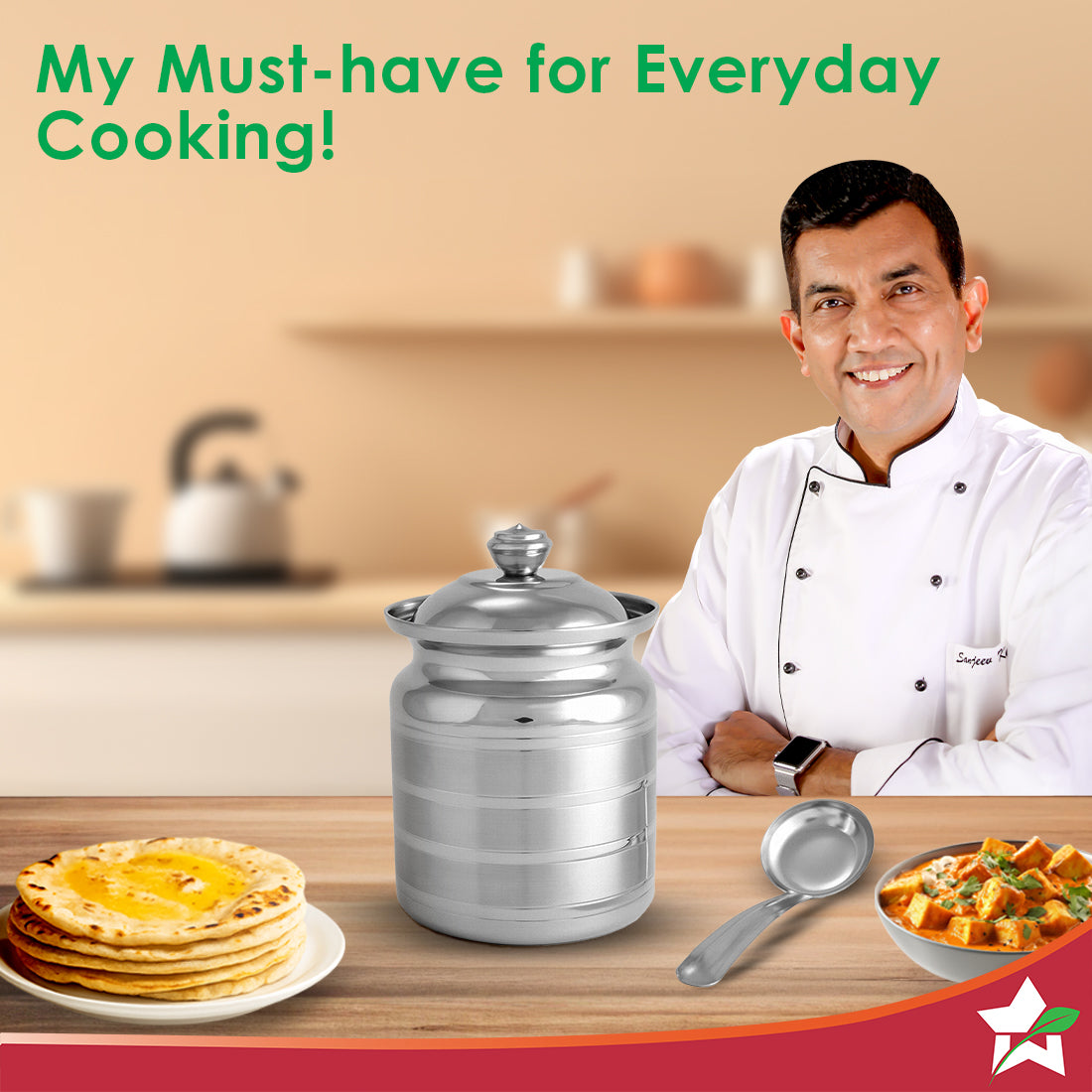 Wonderchef Ambrosia Premium Stainless-steel Ghee Pot with Spoon & Lid, 500 ml, Tight SS Lid, Rust-resistant & Durable Ma
