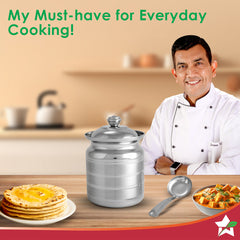 Wonderchef Ambrosia Premium Stainless-steel Ghee Pot with Spoon & Lid, 500 ml, Tight SS Lid, Rust-resistant & Durable Ma