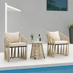 Varqo Outdoor Patio Seating Set 2 Chairs and 1 Table Set Braided & Rope