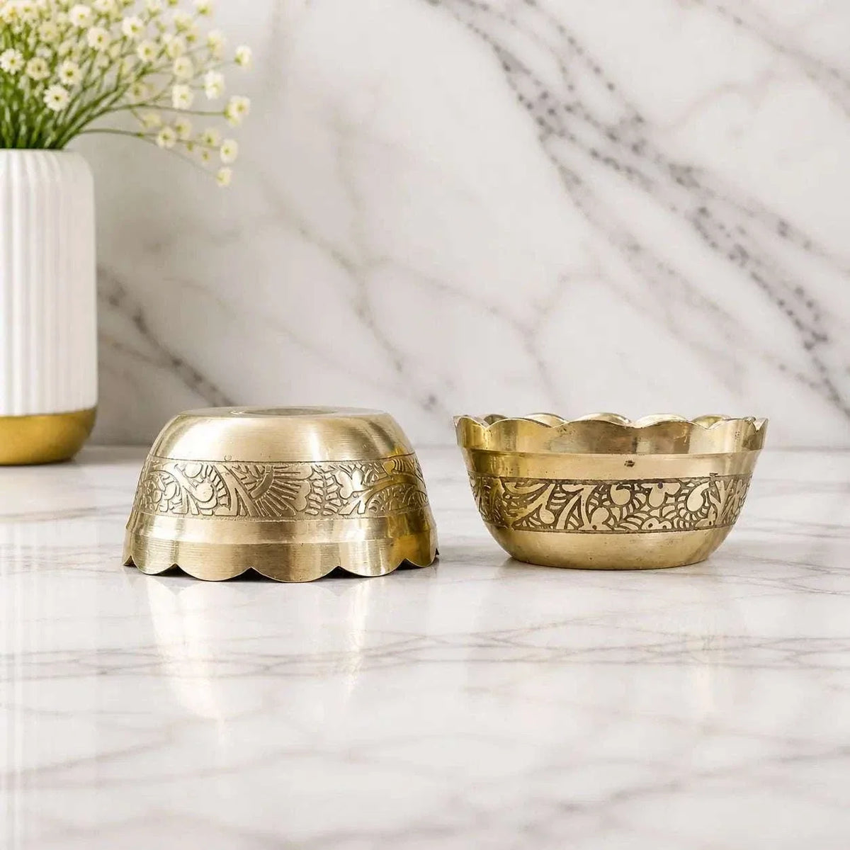 Brass Embossed Design Prasad Bowl Set (1 Inch)