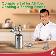 Wonderchef Venice 6 Pcs. Stainless-steel Kitchen Tools with Organiser Set, Includes Ladle, Slotted Turner, Skimmer, Serv