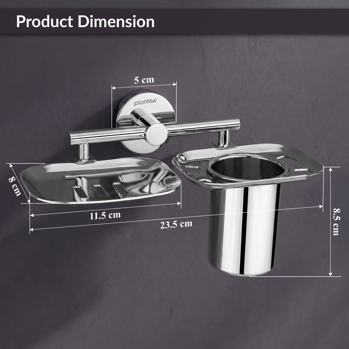 Plantex J4 Stainless Steel 2in1 Soap Dish with Tumbler Holder/Soap Stand/Tooth Brush Holder/Bathroom Accessories - (Chrome)-2