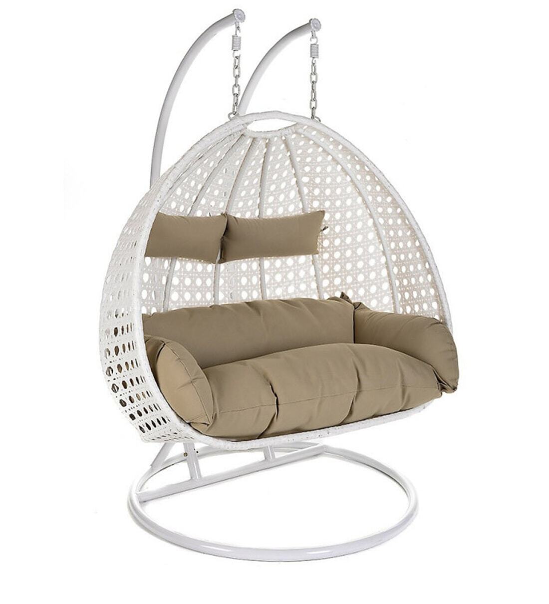 Lia Double Seater Hanging Swing With Stand For Balcony , Garden Swing (White)