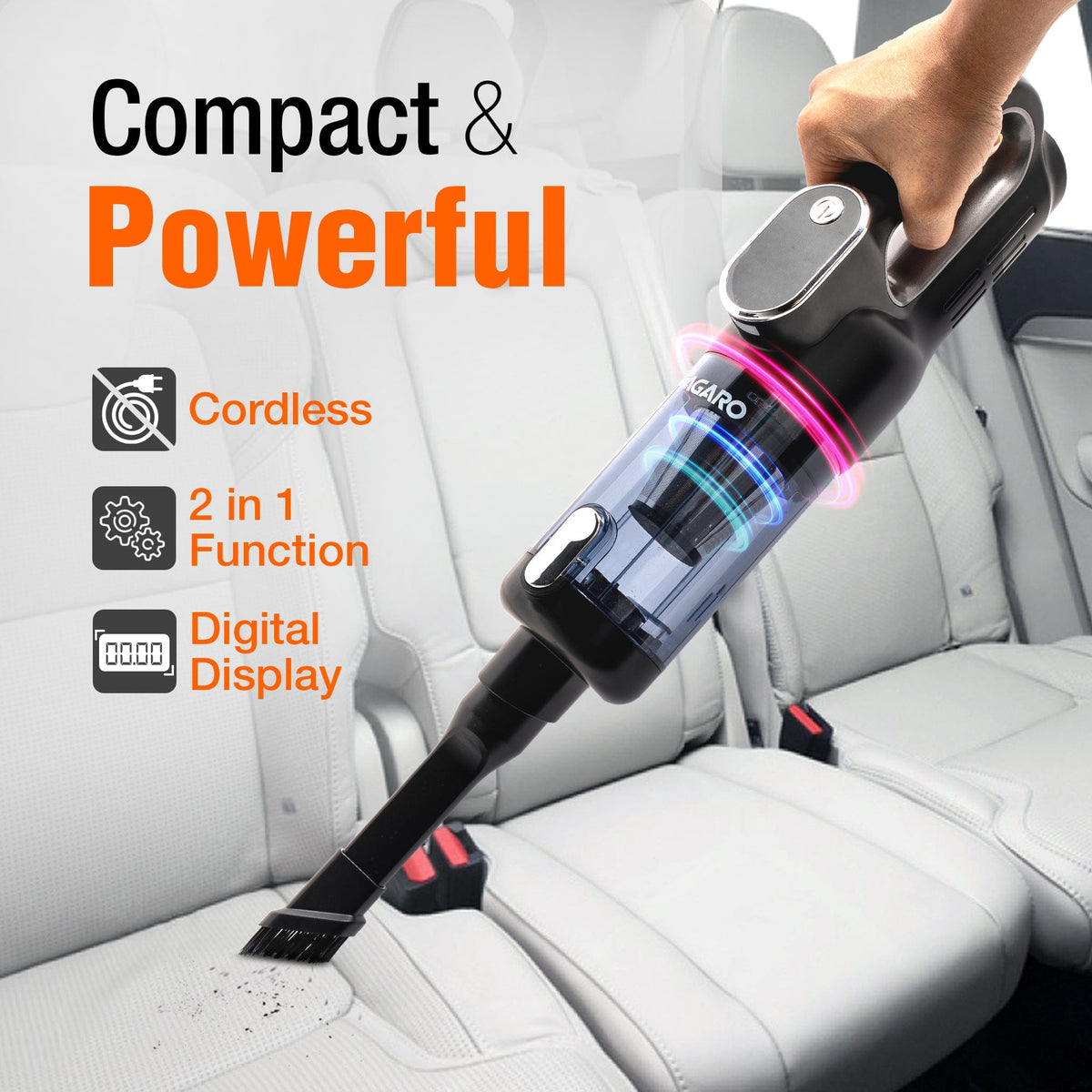AGARO HVC7799 Cordless Car Vacuum Cleaner, Portable Handheld Vacuum for Car & Home Interiors, 16 kPa High Power Suction,