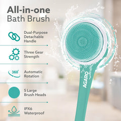 AGARO Electric Bath Brush – USB Rechargeable, IPX6 Waterproof | 5 Brush Heads, 3 Cleaning Modes, 360° Rotatable Electric