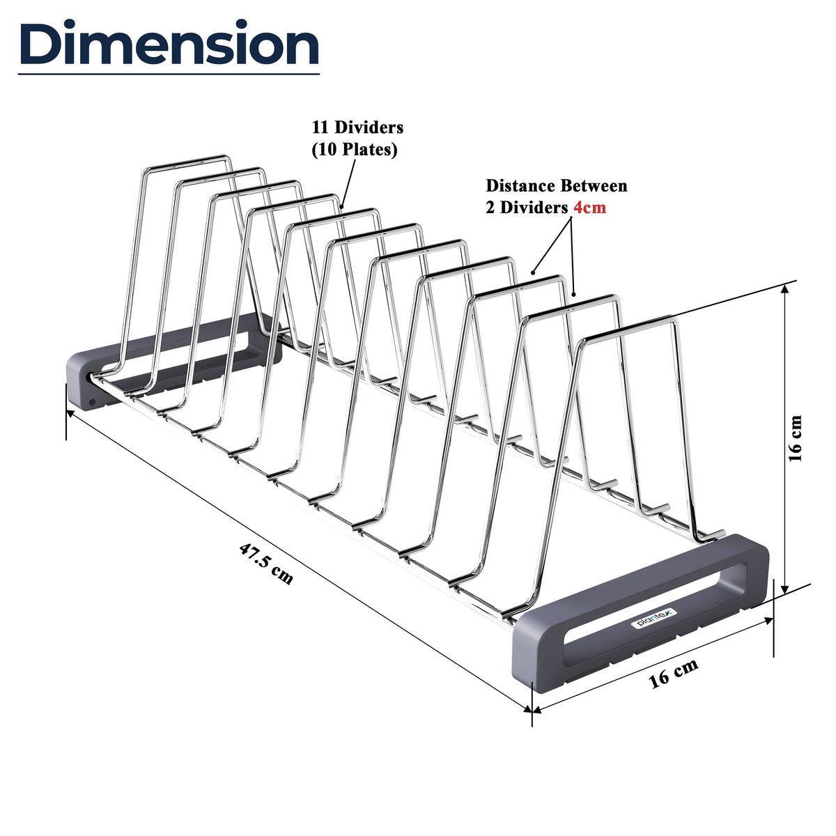 Plantex Stainless Steel Dish Rack/Plate Stand/Thali Stand for Modular Kitchen/Tandem Box Accessories - 10 Sections (Chrome/Pack of 1)-2