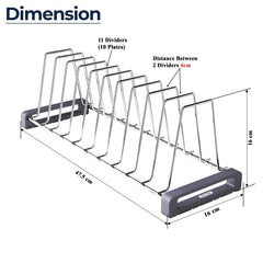 Plantex Stainless Steel Dish Rack/Plate Stand/Thali Stand for Modular Kitchen/Tandem Box Accessories - 10 Sections (Chrome/Pack of 1)-2