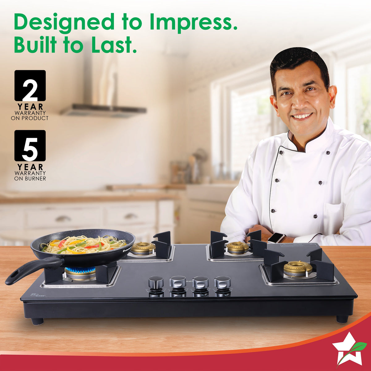 Wonderchef Octavia 4 Burner Glass Hob Top Auto Cooktop | 8mm Toughened Glass | Auto Ignition | Forged Brass Burners | St