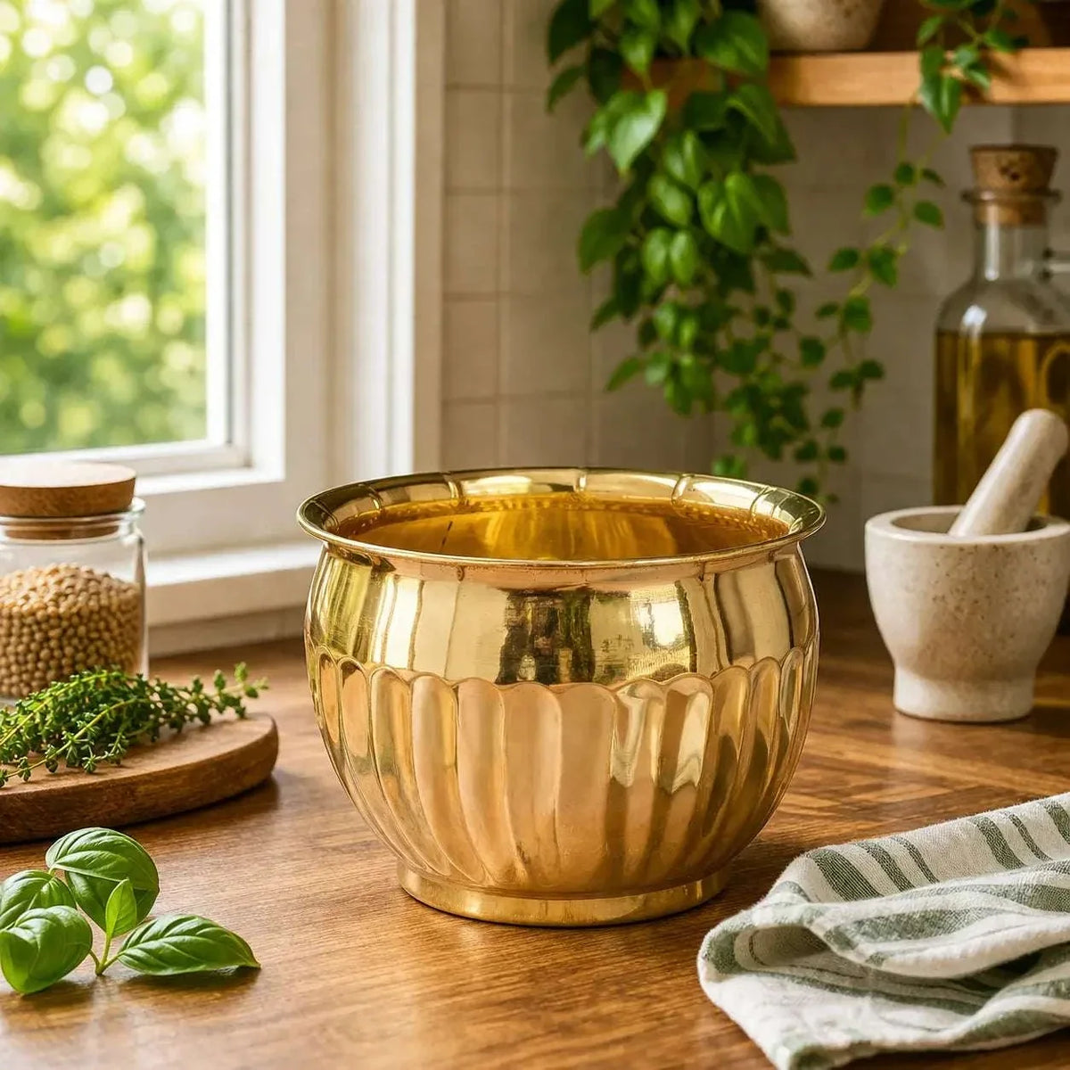 Brass Round Bucket Planter Pot (4 Inch)