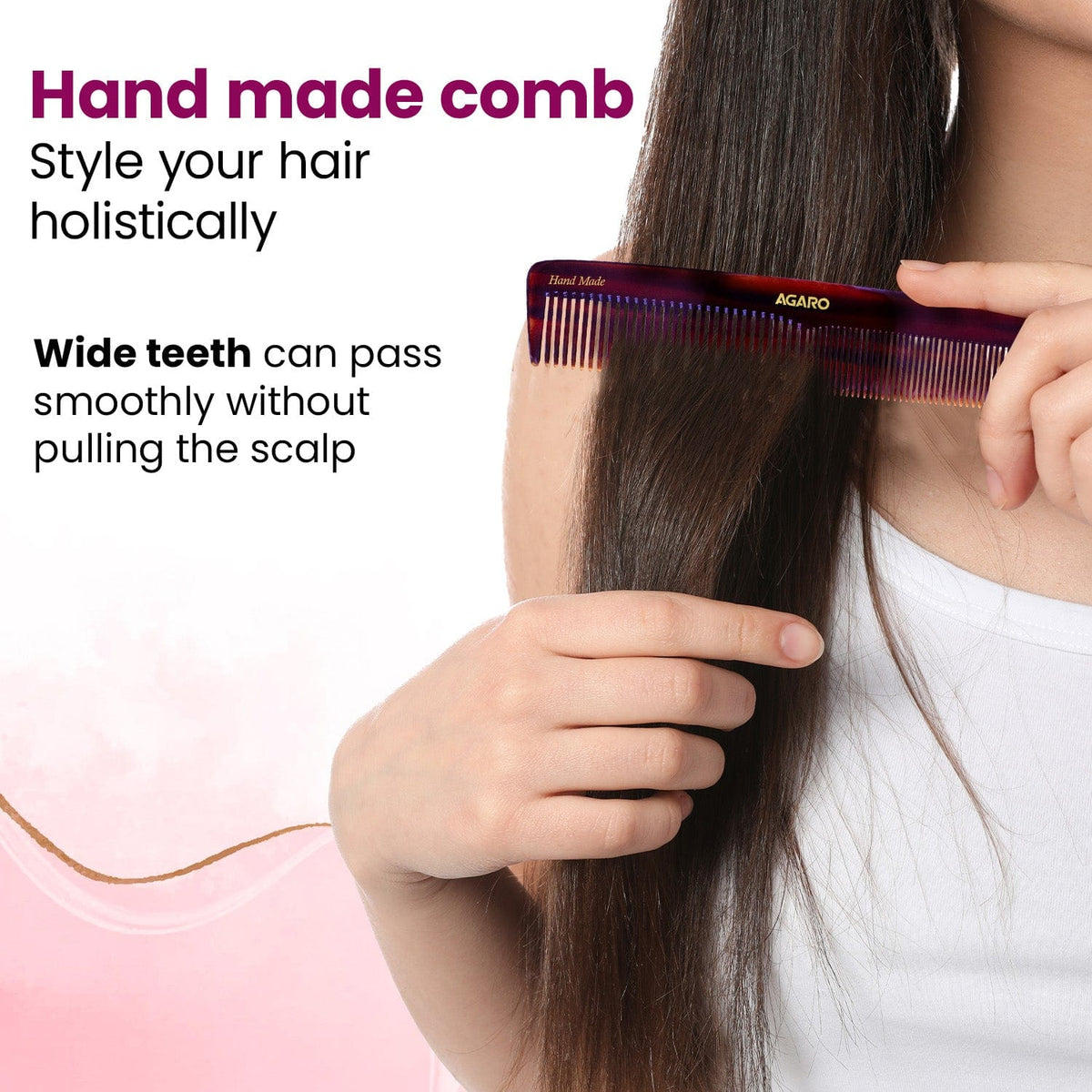 AGARO Hand Made Cellulose Acetate Comb HMC78, All Fine Tooth Dressing Comb, Smooth Rounded Teeth, Hair Styling, Hair Bru